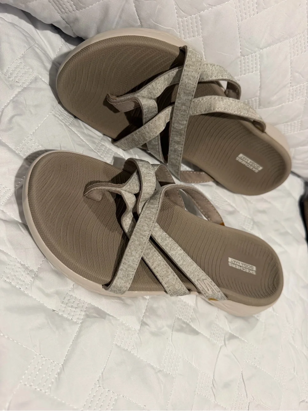 Skechers Women's Light Taupe Cross-Strap Comfort Sandals